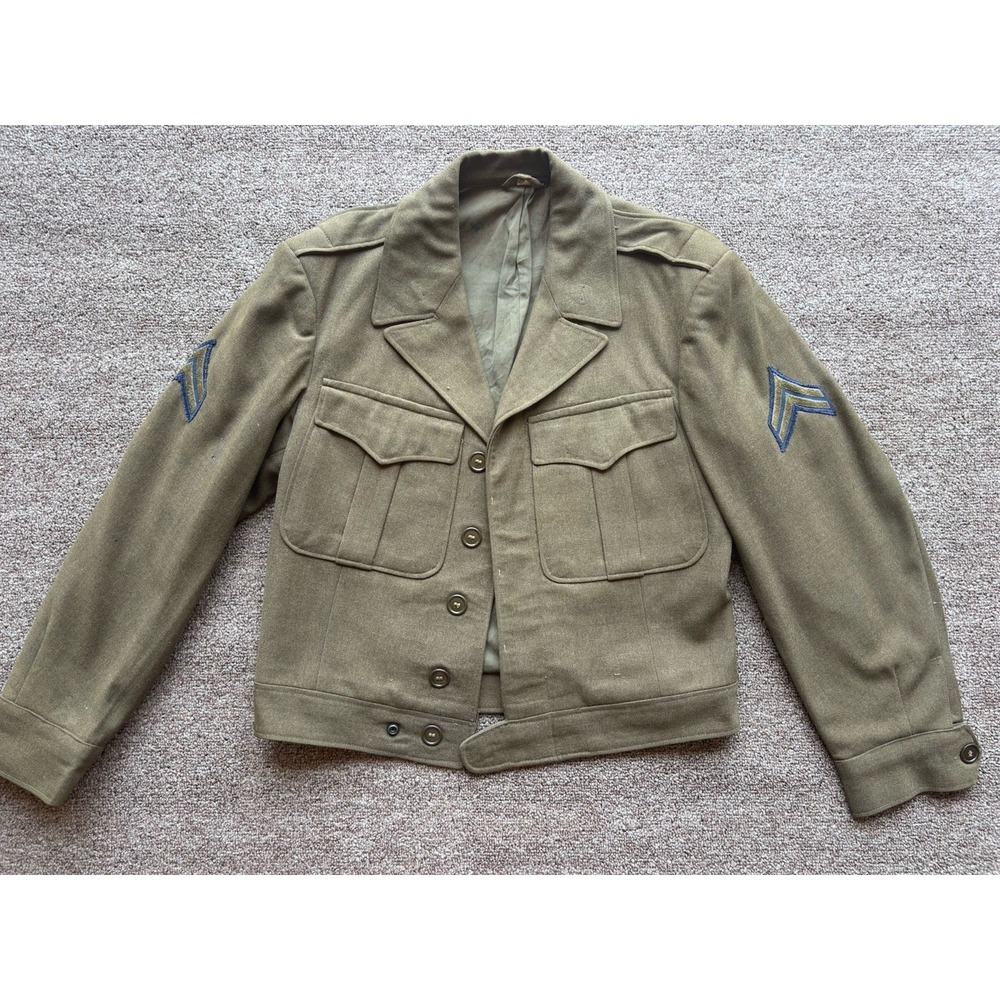 VTG WWII US Army M-1944 Wool Field Ike Jacket⭐️Corporal Chevrons 1940s Cropped⭐️